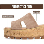 Project Cloud 100% Genuine Leather Wedge Platform Sandals Women Footwear - Memory Foam Insole And Non-Slip Platform Slides For Women - Lightweight Womens Sandals (Mila)