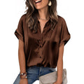 Womens Satin Blouse Short Sleeve Silk Tops Button Down Shirts Business Casual Outfits