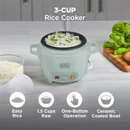 Black+Decker 3-Cup Cooked (1.5 Cups Uncooked) Rice Cooker, Removable Nonstick Bowl, One-Touch Operation, Surf Spray