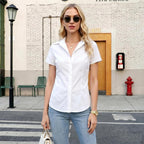 Hotouch Women'S Basic Button Up Shirt Short Sleeve Stretchy Button Down Collared Shirts Waitress Work Shirt