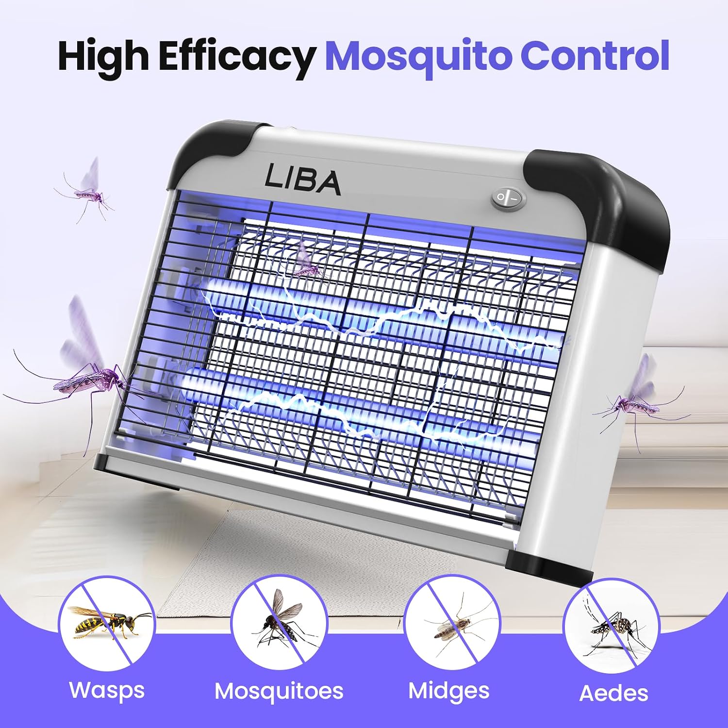 Liba Bug Zapper 2800V Indoor, With 2 Extra Replacement Bulbs | 2800V Grid Kills Flies And Mosquitoes, Removable Washable Tray, Indoor Insect Killer, Easy-To-Clean