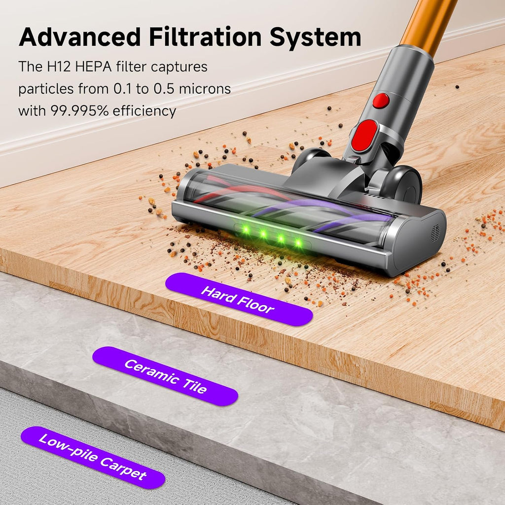Cordless Stick Vacuum Cleaner, 40Kpa Powerful Suction Vacuum Cleaner With Led Headlight, Detachable Battery, 8-In-1 Lightweight Handheld Vacuums For Pet Hair Carpet And Hardwood Floor, Purple