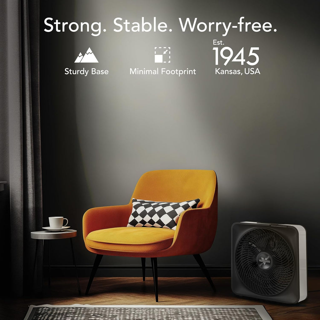 Vornado Model 80 High Velocity Electric Box Fan With Removable Grille, 5 Speed Settings, Powerful Airflow, Whole Room Air Circulation, Targeted Cooling, Cord Storage, Durable Floor Fan, Ice White
