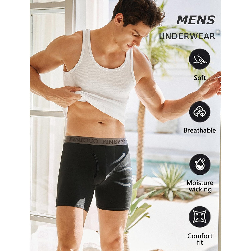 Finetoo Mens Underwear Cotton Boxer Briefs Soft Breathable Boxers Moisture-Wicking Shorts Clothing Underwear For Men Pack 3