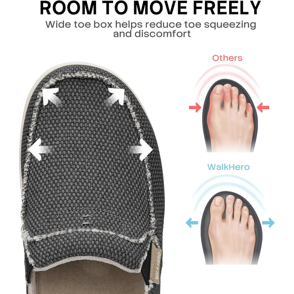 Mens Slippers With Arch Support, Canvas House Slipper For Men With Velvet Lining, Slip On Clog, Indoor Outdoor House Shoes With Anti-Skid Rubber Sole
