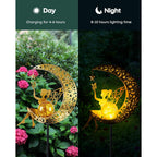Solar Garden Statues Outdoor Decor, Fairy Moon Figurine Light Stake, Housewarming Ornament For Patio, Lawn, Yard, Pathway - Unique Gift Ideas For Gardening Mom Grandma