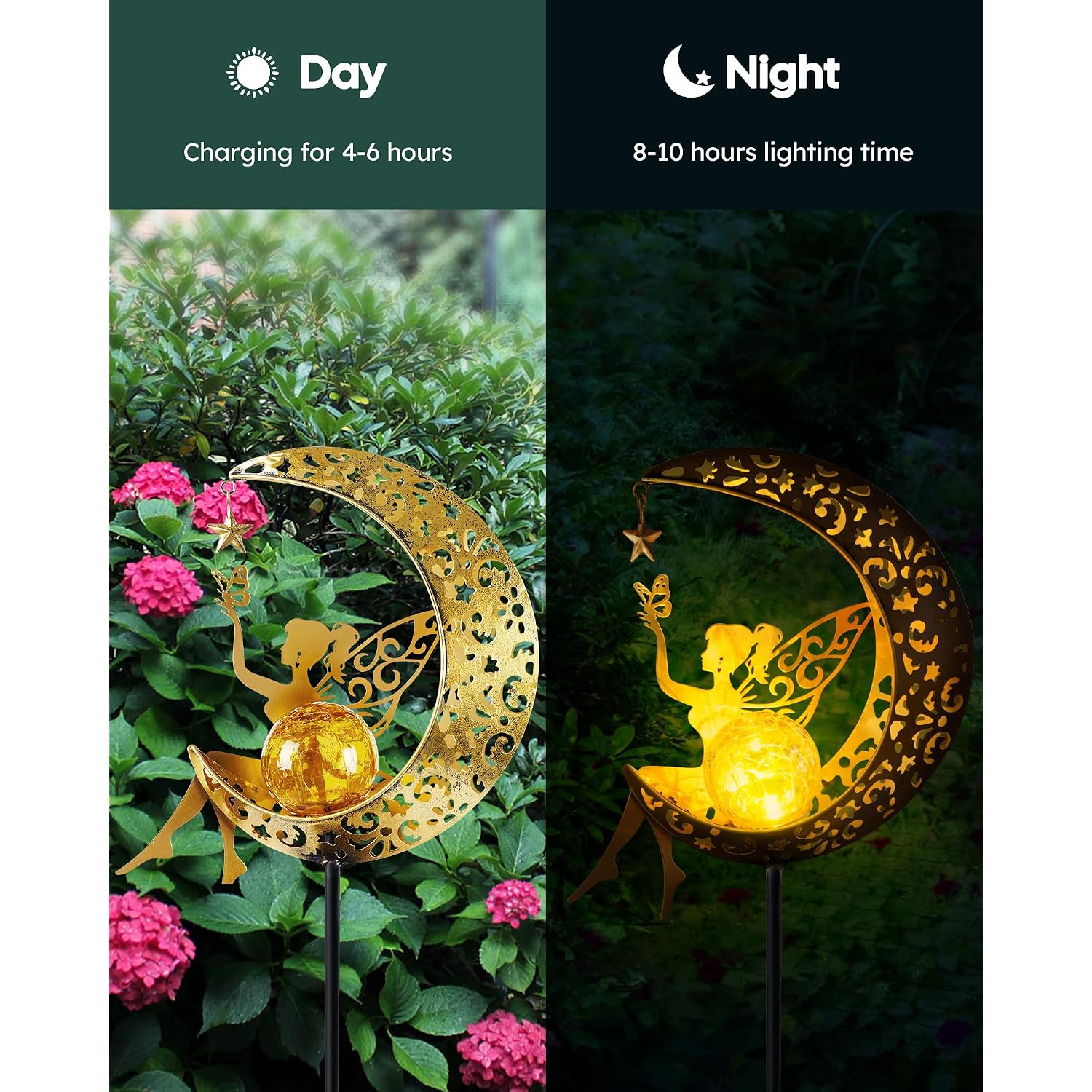 Solar Garden Statues Outdoor Decor, Fairy Moon Figurine Light Stake, Housewarming Ornament For Patio, Lawn, Yard, Pathway - Unique Gift Ideas For Gardening Mom Grandma