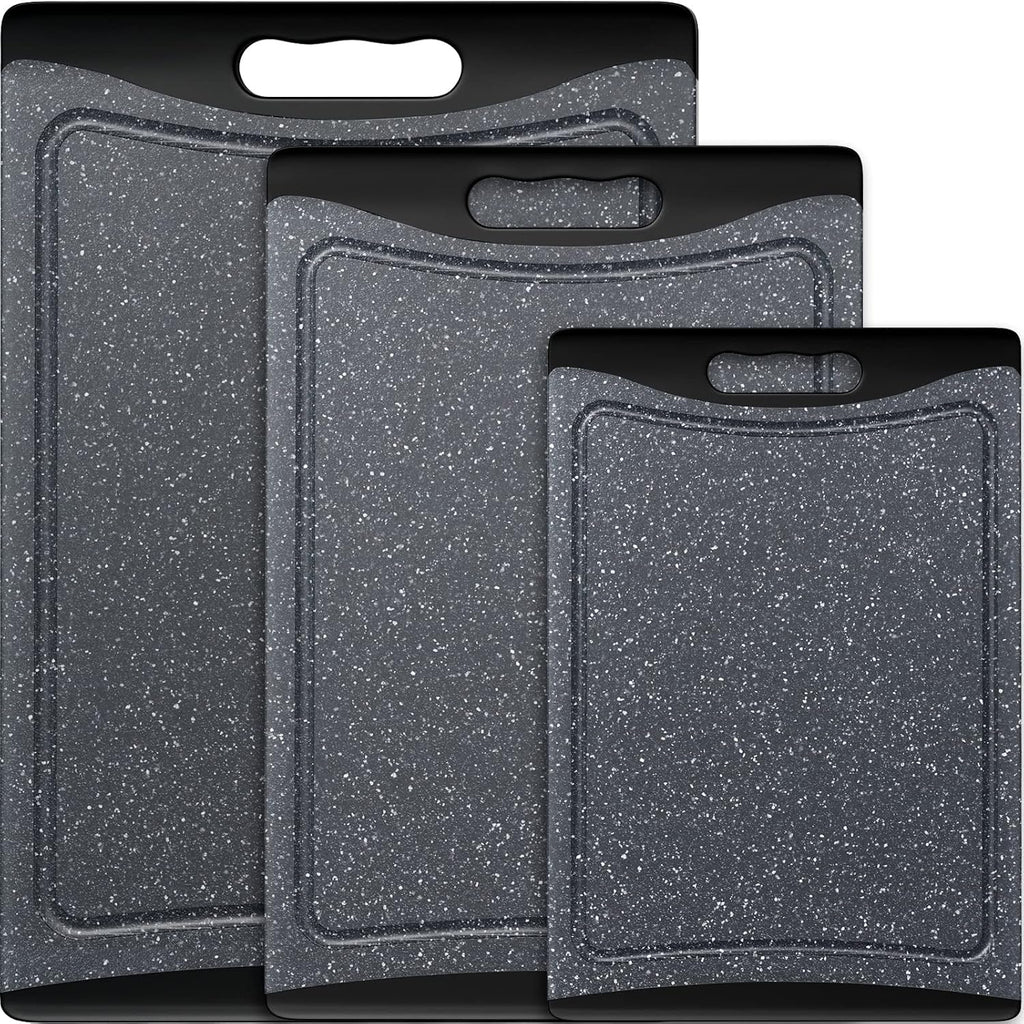 Extra Large Cutting Boards, Plastic Cutting Boards For Kitchen (Set Of 3) Cutting Board Set Dishwasher Chopping Board With Juice Grooves Easy-Grip Handles, Dark Grey, Empune