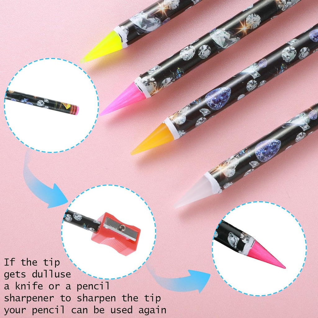 4 Pcs Rhinestone Picker Tool, Self Adhesive Wax Pencil for Rhinestones, Rhinestone Pen Gem Picker Tool with Pencil Sharpener Nail Dotting Tool for DIY Nail Art