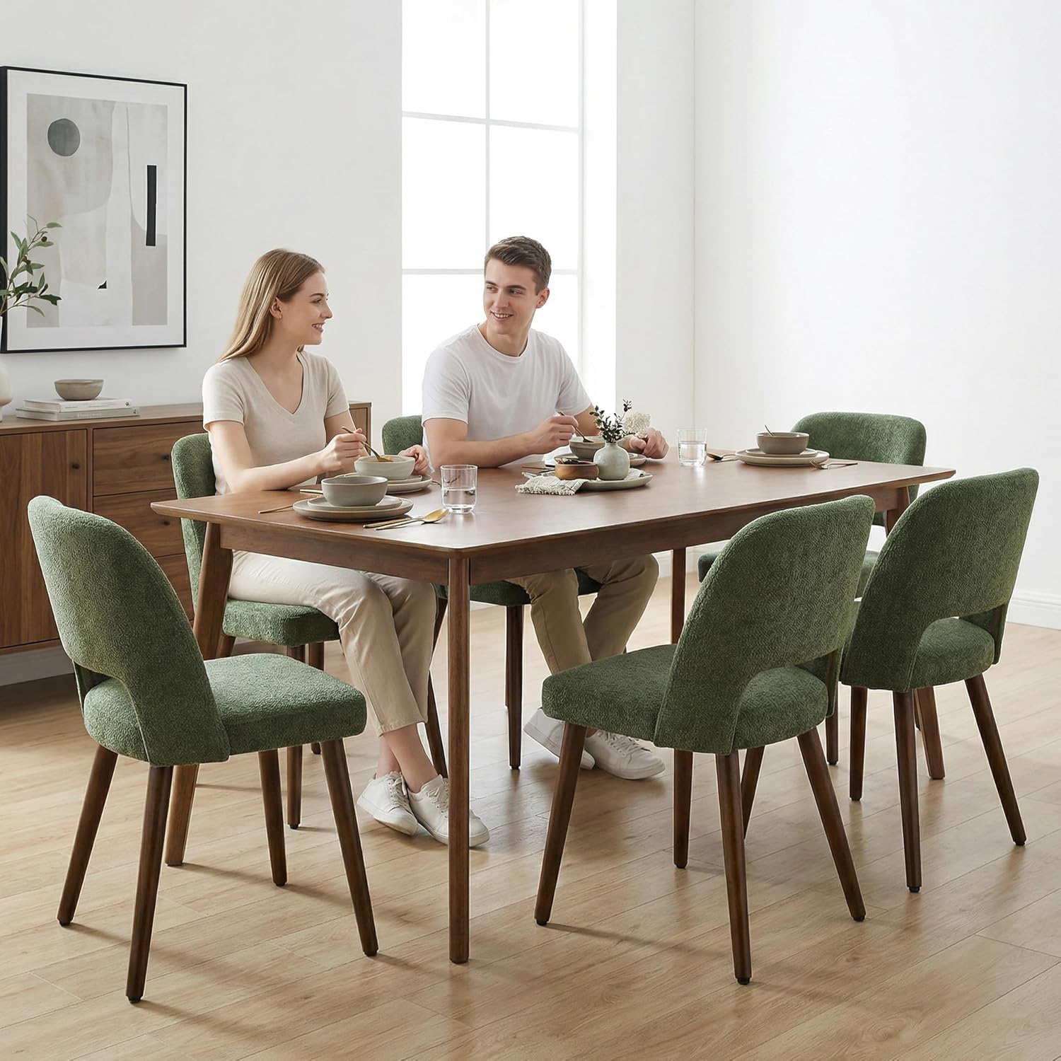 Usaint Wooden Dining Chairs Set Of 4, Fabric Dining Room Chairs, Green