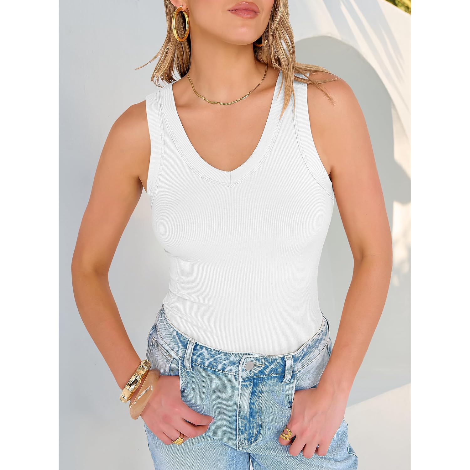 Tank Tops for Women V Neck Ribbed Knit Slim Fitted Sleeveless Basic Tee Tanks Casual Summer Clothes 2026
