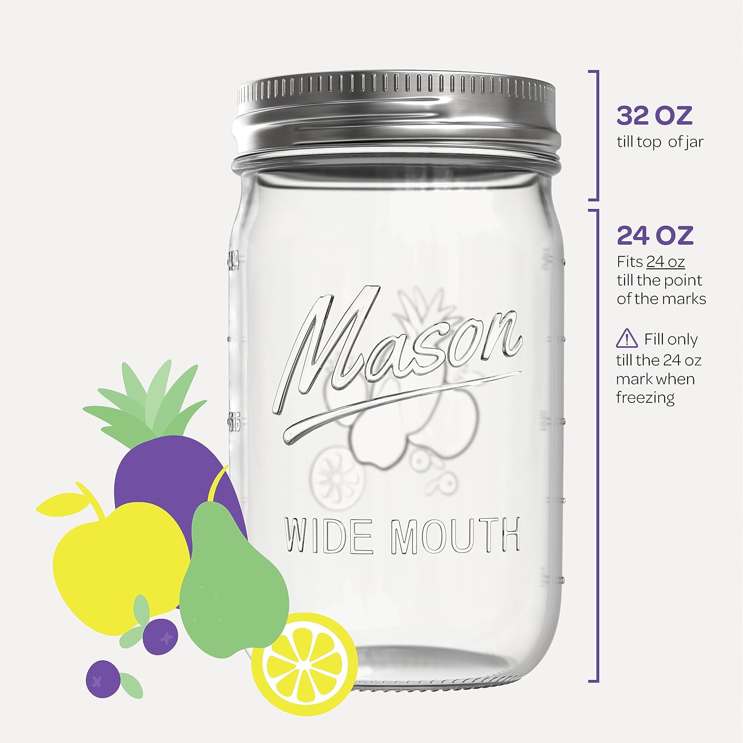 SEWANTA Wide Mouth Mason Jars 32 oz [4 Pack] With Mason Jar Lids and Bands, Mason Jars 32 oz - For Canning, Fermenting, Pickling - Jar Decor - Microwave/Dishwasher Safe.