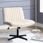 Criss Cross Chair,Comfy Cross Legged Office Desk Chair No Wheels,Modern Fabric Swivel Adjustable Height Mid Back Wide Seat For Home Office Computer (Beige)