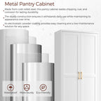 71" Tall Metal Pantry Cabinet, White Kitchen Pantry Storage Cabinet With 4 Adjustable Shelves And Gold Handles, Cupboard For Kitchen, Dining Room, Living Room, Bathroom