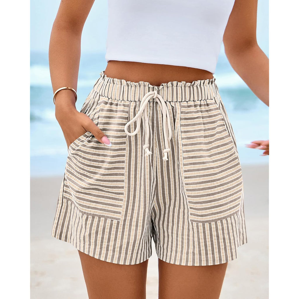 Striped Summer Shorts for Women 2026 Loose Spring Casual Elastic Waist Lounge Resort Wear Vacation Beach Shorts