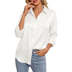 Grace Karin 2026 Womens Silky Satin Button Down Shirts Long Sleeve Work Blouses Dressy Casual Tops