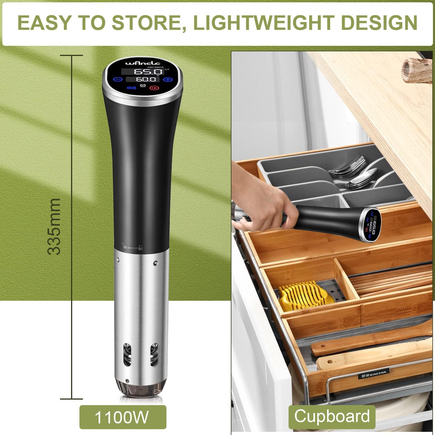 Sous Vide, Wancle Sous Vide Cooker 1100W Ipx7 Waterproof Thermal Immersion Circulator With Reservation Function, Easy To Store