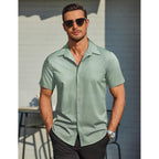 Coofandy Mens Wrinkle Free Dress Shirt Polka Dot Short Sleeve Button Down Business Casual Shirts