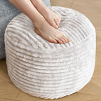 Stuffed Round Ottoman,Corduroy Pouf Ottoman Foot Rest,18 X 14 In,Beige | Memory Foam Filling,Pouf Storage Ottoman Footstool For Living Room,18 X 14 Floor Poufs For Couch,Footrest Only