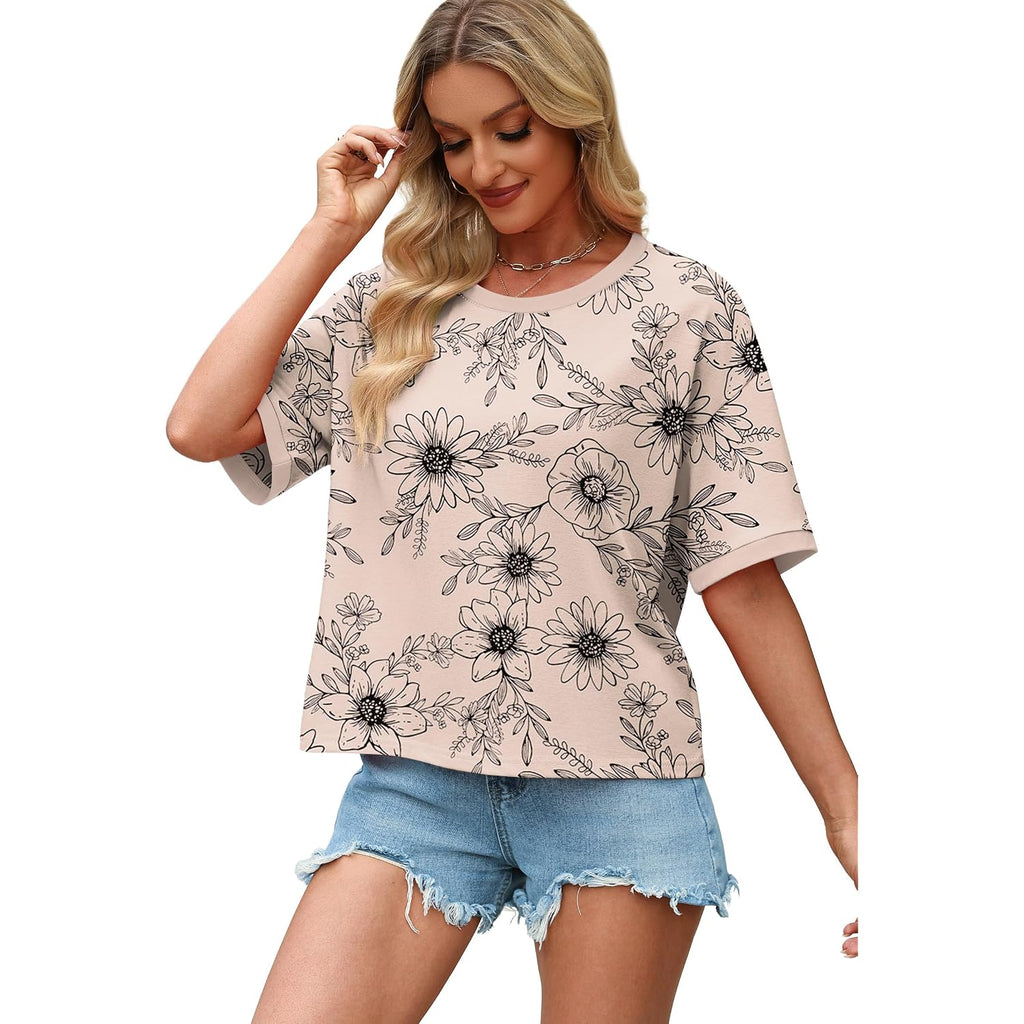 WIHOLL Womens T Shirts Loose Fit Short Half Sleeve Crew Neck Oversized Tshirts Color Block Summer Tops Fashion 2026