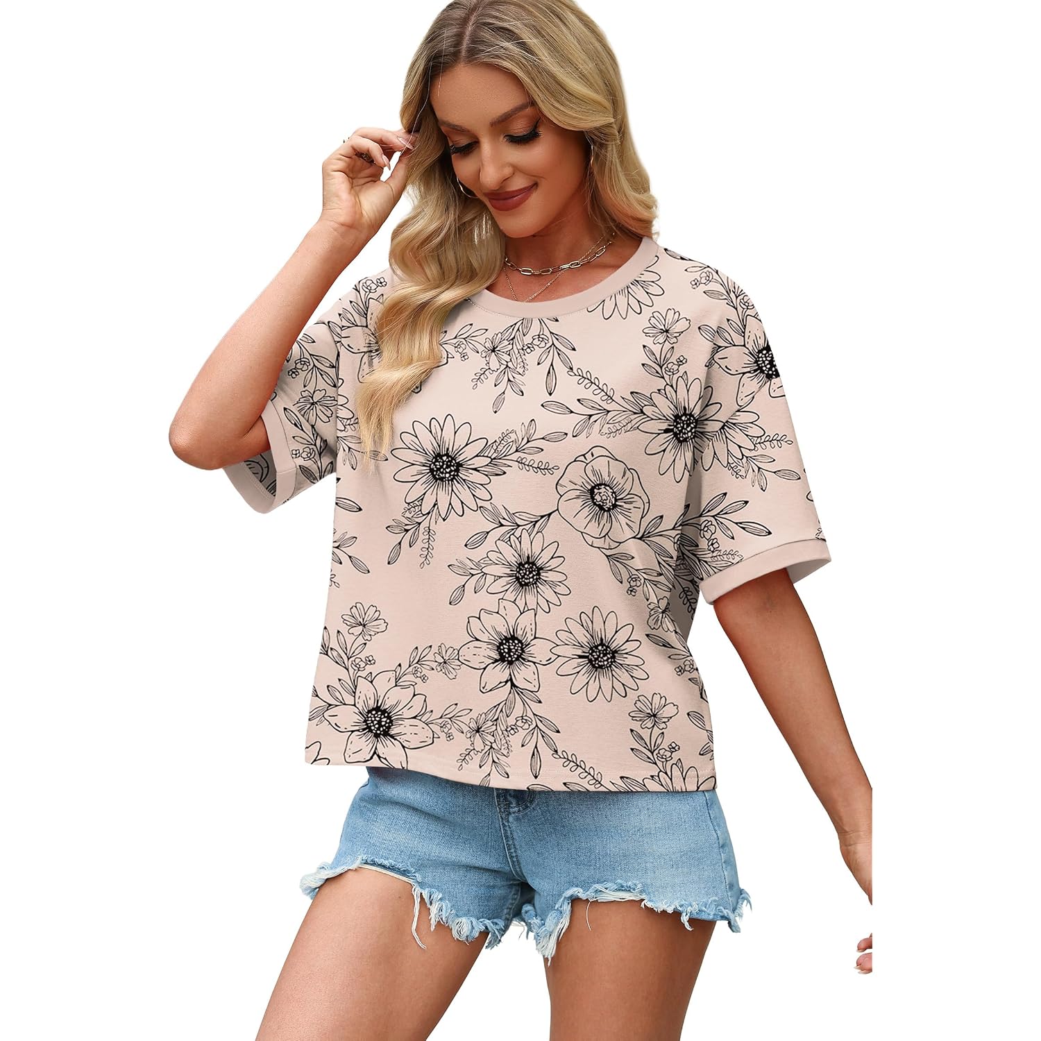 WIHOLL Womens T Shirts Loose Fit Short Half Sleeve Crew Neck Oversized Tshirts Color Block Summer Tops Fashion 2026