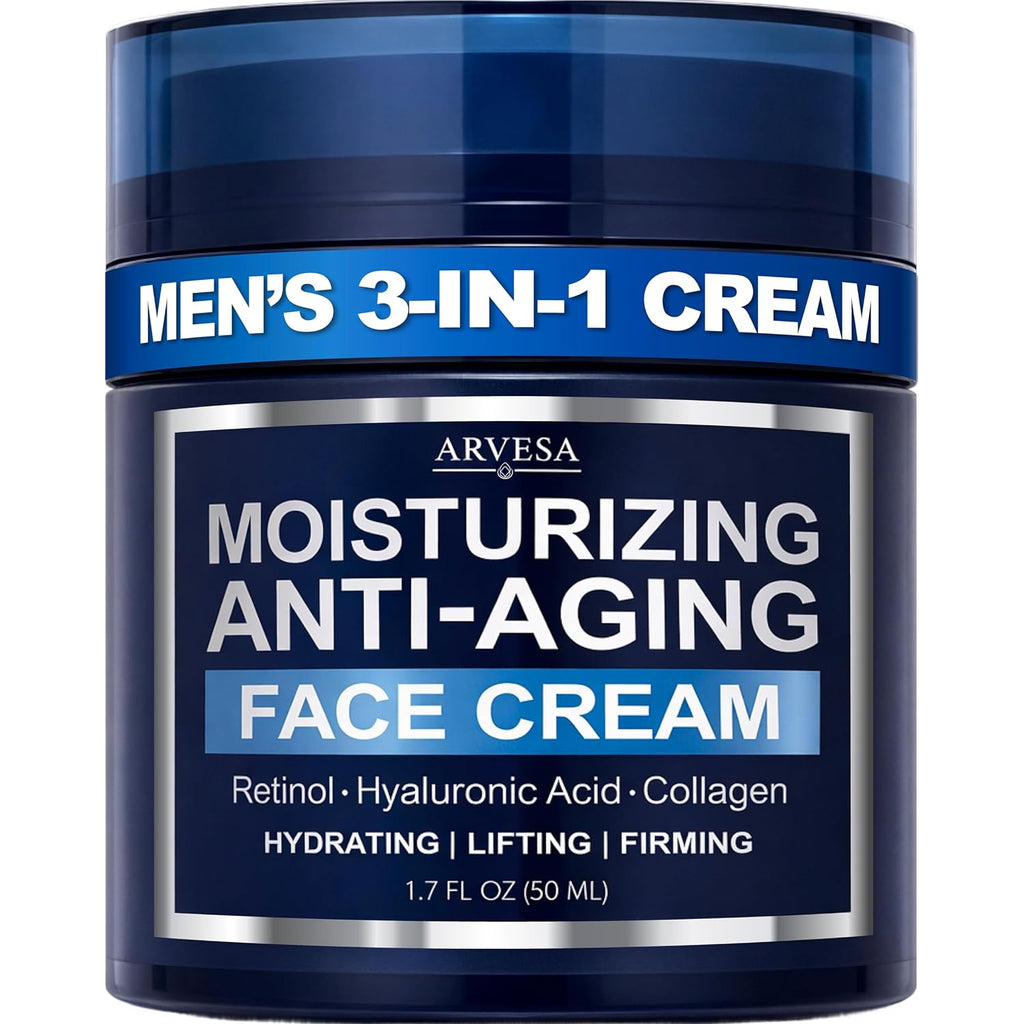 Mens Face Moisturizer Cream - Anti Aging Cream With Retinol, Collagen & Hyaluronic Acid Lightweight After Shave Lotion For Men - Hydrating, Firming & Wrinkle Repair - Day & Night Facial Men Skin Care