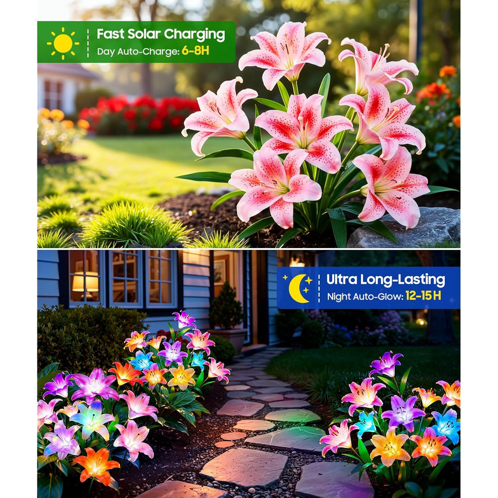 Letmy Solar Garden Lights, 4 Pack Solar Flower Lights With 6 Head Bigger Lily Lights, Ip65 Waterproof Solar Lights Outdoor, Decorative Lights For Garden, Patio, Yard, Flower Bed