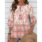 Rapbin Women Summer Boho Tops 3/4 Sleeve Pleated Blouses Casual V Neck Tie Front Spring Tunic Tops