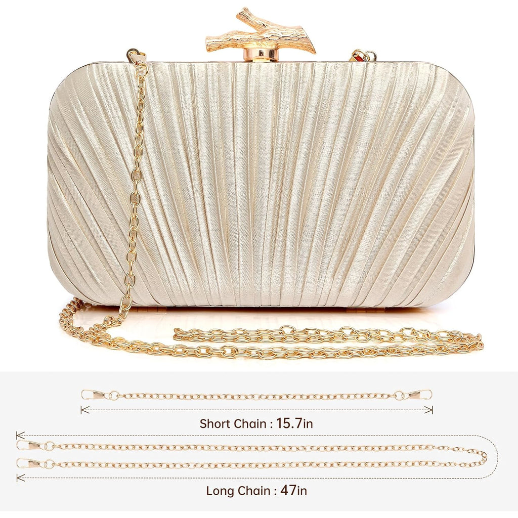Purses for Women Evening Bag Handbags Formal Pleated Clutch Bag with Chain for Prom Wedding Party Black-tie affairs