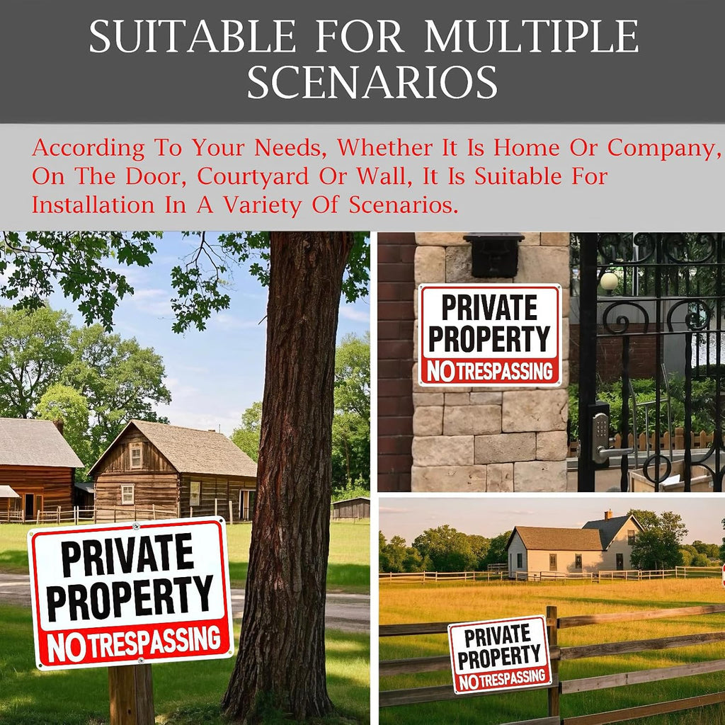 4 Pack Large No Trespassing Signs Private Property, 12X8 In Aluminum Sign | Reflective Aluminum Signs, Which Are Weather - Resistant And Easy To Install, Are Suitable For Courtyards, Gates And Fences
