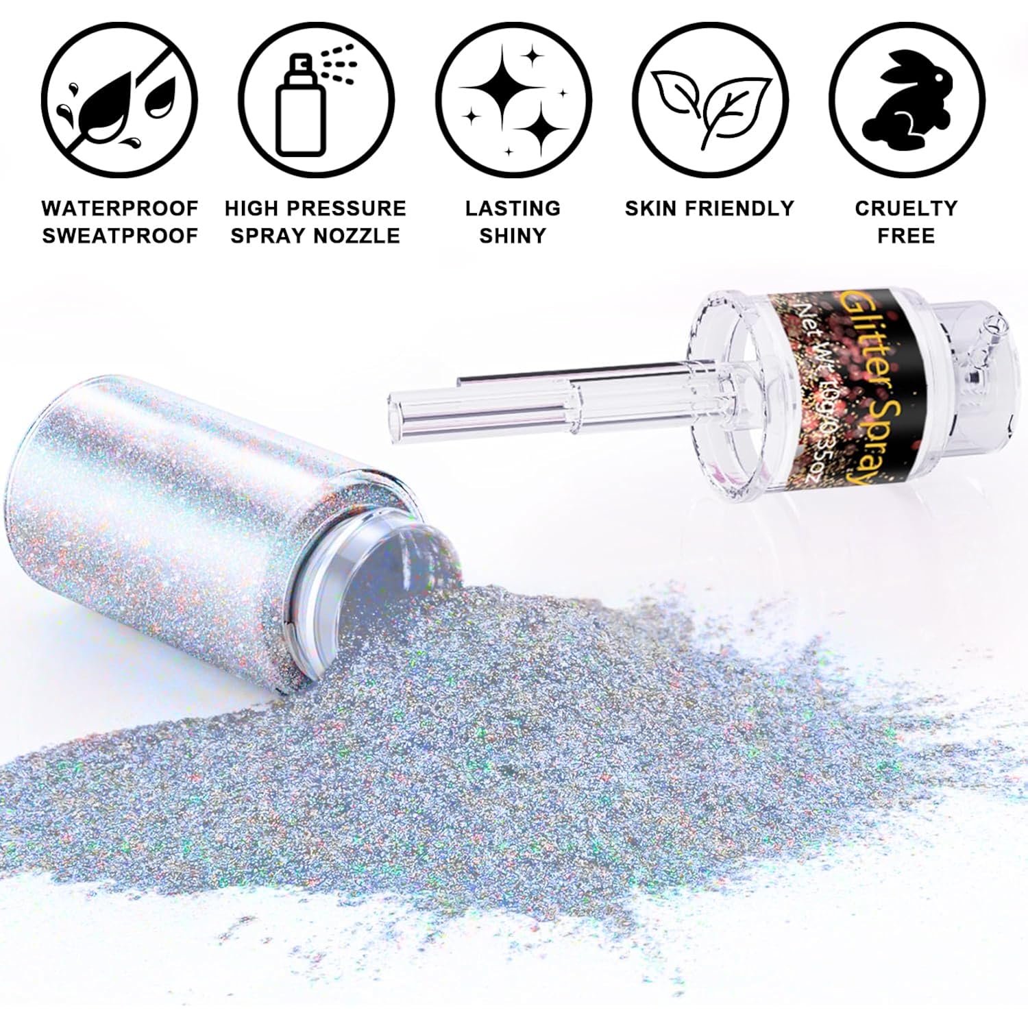 Hair and Body Glitter Spray, 1PC Glint-Rainbow Glitter Hairspray Dry Powder Makeup for Clothes, Festival Rave Loose Sparkle Powder,Holographic Ultra Fine Glitters for 4th of July Accessories