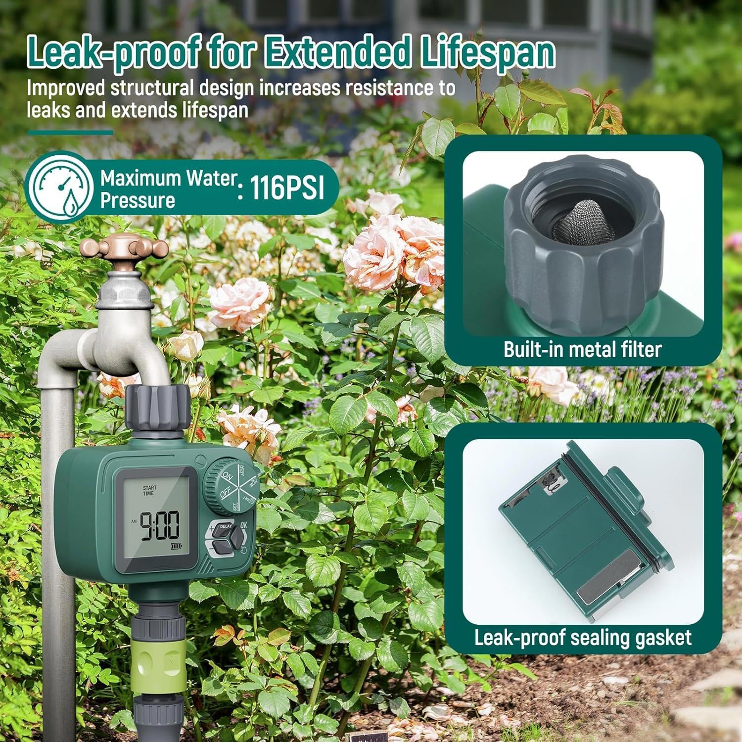 Sprinkler Timer: Programmable Hose Timer With Rain Delay/Manual/Automatic Watering System, Water Timers For Garden Hose, Digital Drip Irrigation For Yard Lawn Outdoor（1 Outlet）