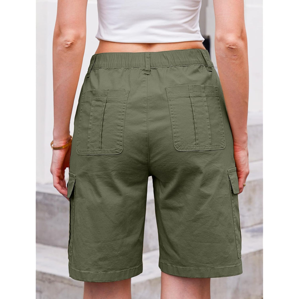 Bermuda Cargo Shorts for Women Casual Long Knee Length High Waisted Stretch Wide Leg Relaxed Fit