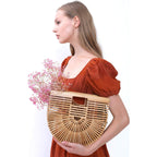 Miuco Womens Bamboo Handbag Handmade Large Tote Bag Straw Beach Bags Beach Purse Size