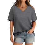 Aokosor Womens V Neck Short Sleeve T Shirts Summer Tops 2026 Casual Loose Tees Trending Now S-4XL