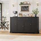 Hostack 54"W Kitchen Buffet Cabinet With Storage, Coffee Bar Cabinet, Black | Dual Swing-Out Door Racks, Large Drawer & Adjustable Shelves, Modern Sideboard Storage Cabinet For Dining Room, Living Room