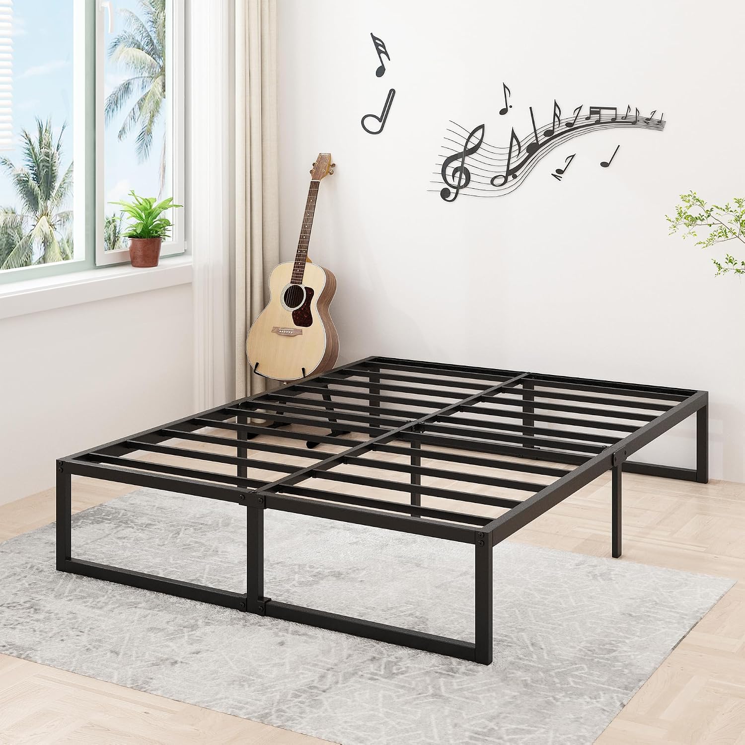 Lutown-Teen 14 Inch Queen Bed Frame With Heavy Duty Steel Slat Support