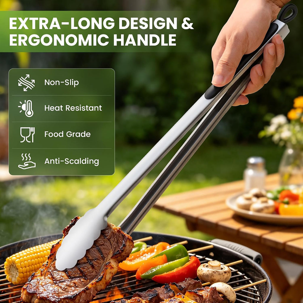 Grill Tongs, 17 Inch Extra Long Stainless Steel Bbq Tongs (17", 1Pc) | For Cooking/Serving/Grilling | Heat-Resistant | Dishwasher Safe