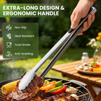Grill Tongs, 17 Inch Extra Long Stainless Steel Bbq Tongs (17", 1Pc) | For Cooking/Serving/Grilling | Heat-Resistant | Dishwasher Safe
