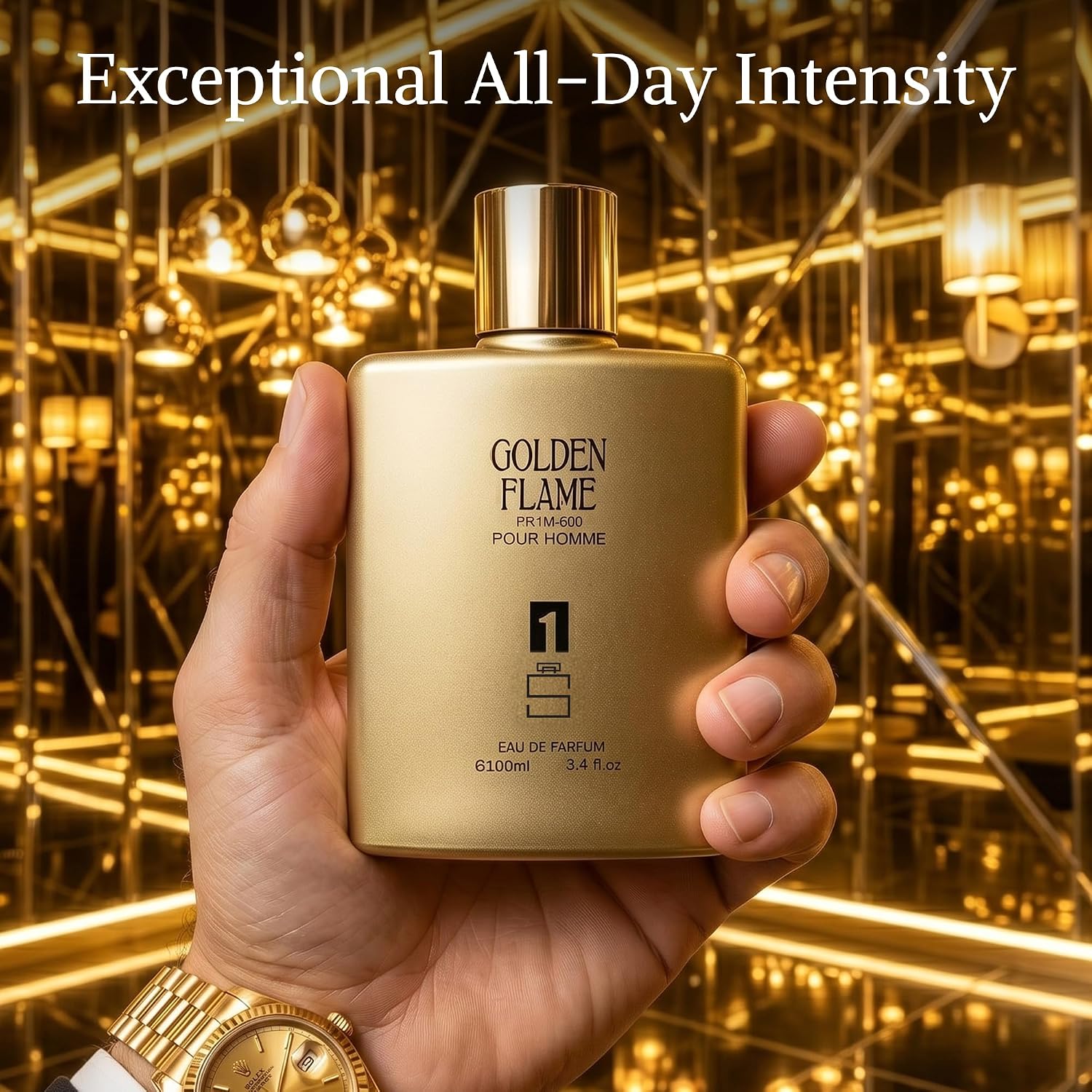 Golden Flame For Men Inspired By P.R. 1 Million, Spicy Cologne, 3.4 Oz | Notes Of Grapefruit, Mint, Cinnamon, Rose, Amber, Leather. Warm Spicy Scent For A Night Out. Long Lasting Edt. 100Ml