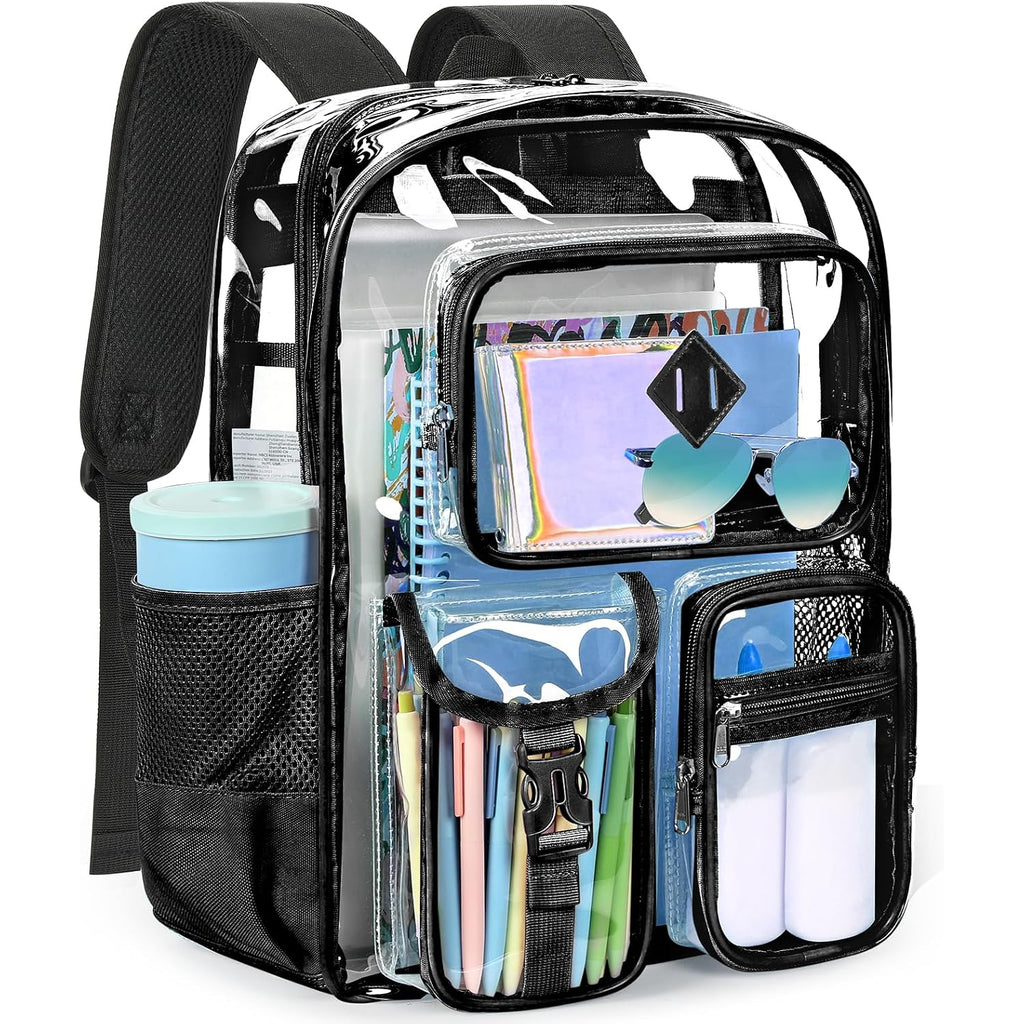 17 Inch Clear Backpack, Large Transparent Bookbag With Reinforced Straps For School College Work