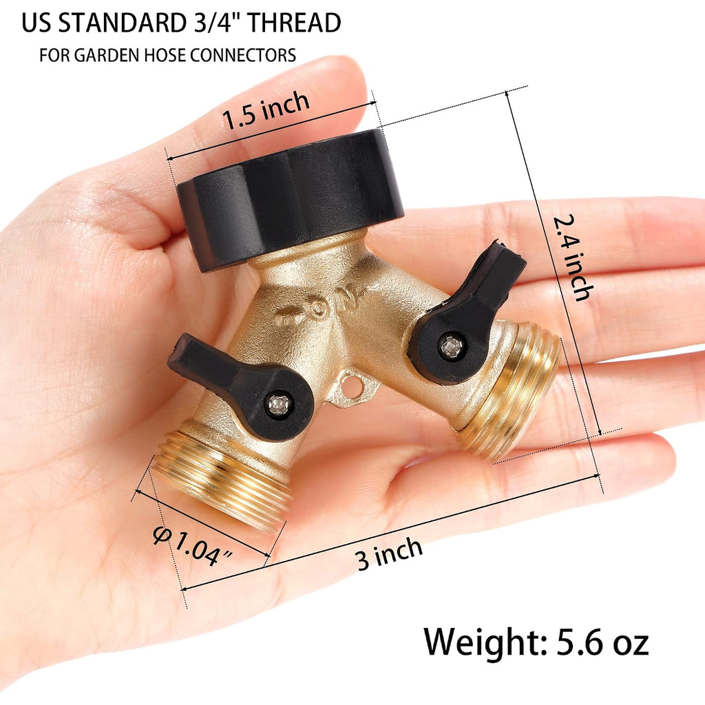 Garden Hose Splitter 2 Way Heavy Duty, Y Connector Brass Garden Hose Adapter, Hose Bib Splitter With 2 Extra Rubber Washers | Brass Garden Hose Adapter Hose Bib Splitter With 4 Extra Rubber Washers