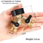 Garden Hose Splitter 2 Way Heavy Duty, Y Connector Brass Garden Hose Adapter, Hose Bib Splitter With 2 Extra Rubber Washers | Brass Garden Hose Adapter Hose Bib Splitter With 4 Extra Rubber Washers