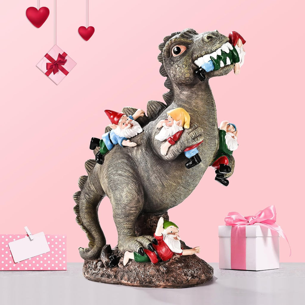 Garden Gnomes Statues Yard Decorations Outdoor Garden Decor, 14” Dinosaur Gnomes Garden Statues, Patio, Lawn Ornament, Gardening Gifts For Women For Housewarming