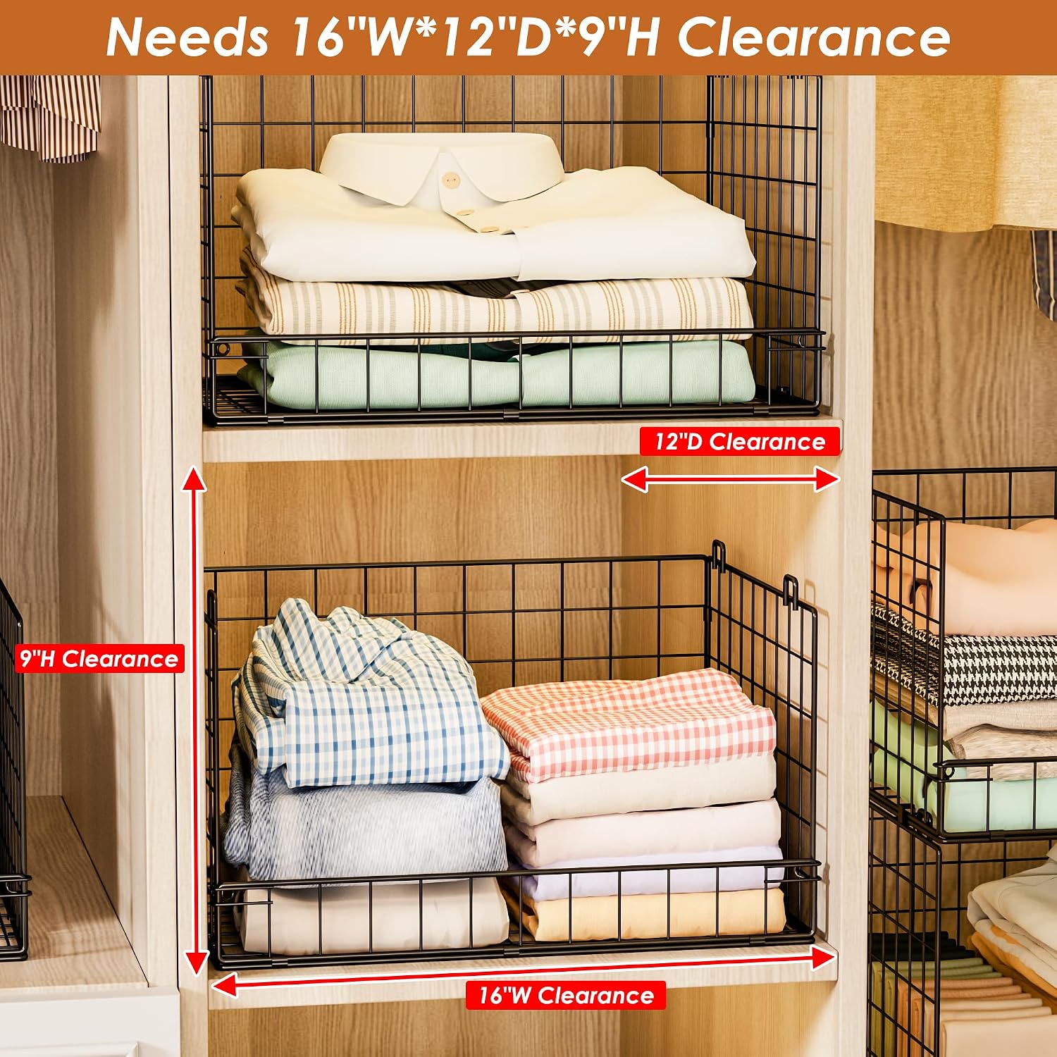 4-Tier Stackable Closet Organizers And Storage Shelves, Foldable Closet Shelf Organizer, Black(Patent Protection)(Patent No. 30022416)