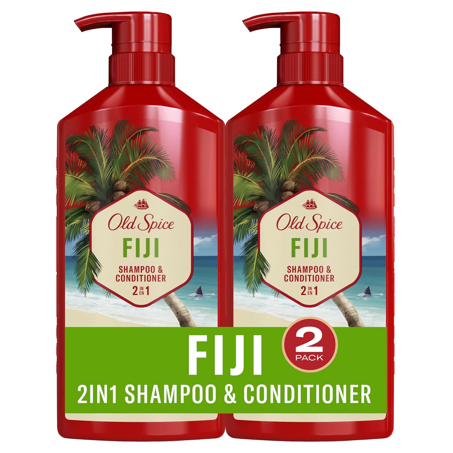 Old Spice Mens 2-In-1 Shampoo And Conditioner Set, Fiji, Coconut & Tropical Wood Scent, For All Hair Types, Healthier, Fuller, Moisturized Looking Hair, 21.9 Fl Oz Each, Twin Pack