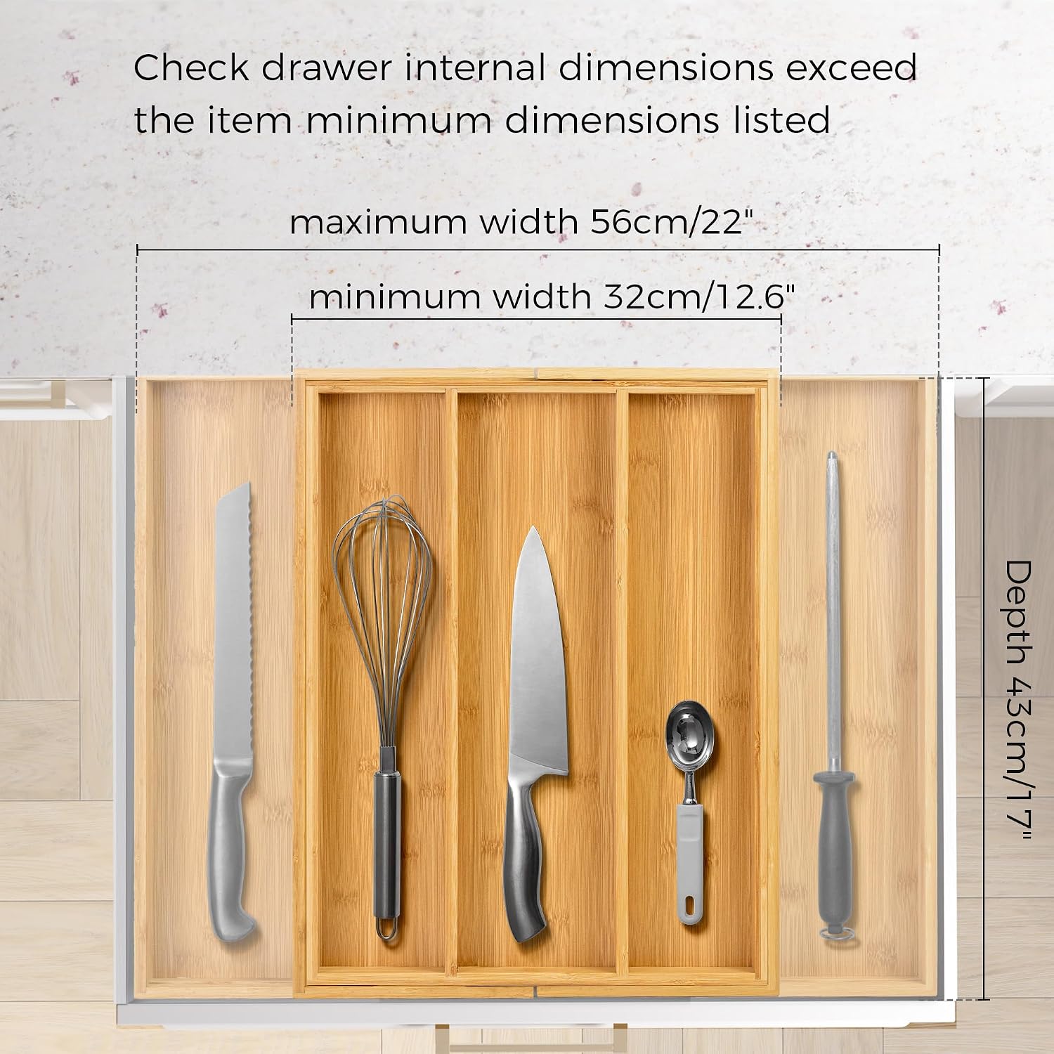 Utoplike Bamboo Expandable Kitchen Drawer Organizer, Adjustable Utensil Holder And Cutlery Tray Organiser, Drawer Divider For Silverware, Flatware, Knives In Kitchen, Bedroom, Living Room, 5 Slot