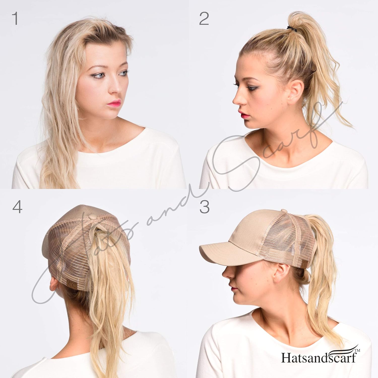 C.C Hatsandscarf Exclusives Washed Distressed Cotton Denim Ponytail Hat Adjustable Baseball Cap (BT-12) (BT-13) Burgundy