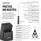 Farberware 15-Piece Kitchen Knife Set, High-Carbon Stainless Steel Blades with Wood Block, Steak Knives, Sharpening Tool & All-Purpose Shears, Razor Sharp, Ergonomic Stainless Steel Handles
