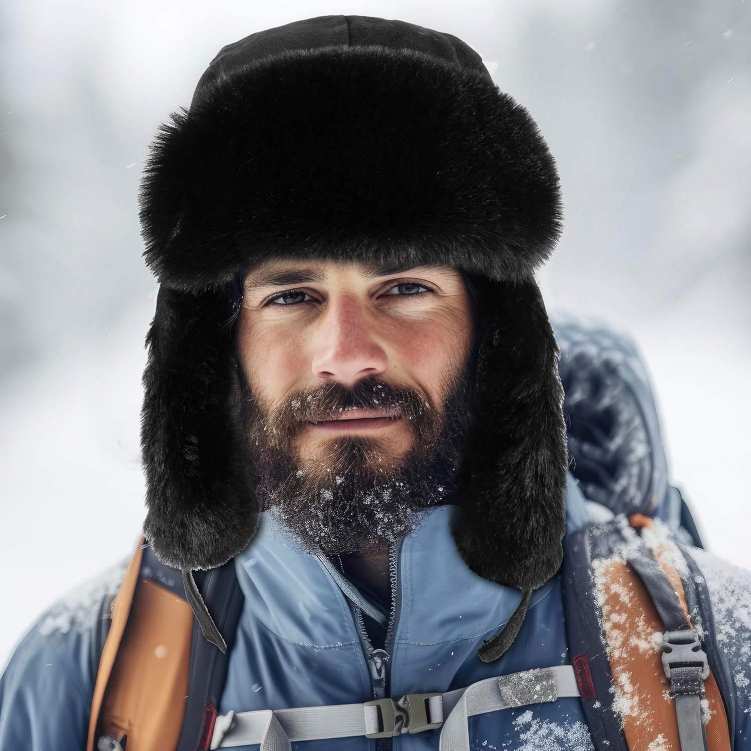 Trapper Hat Warm Windproof Winter Trooper Hats with Earflaps Faux Fur Hunting Hat for Women Men
